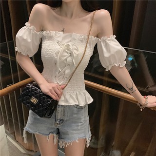 Áo thắt eo tay phồng trễ vai