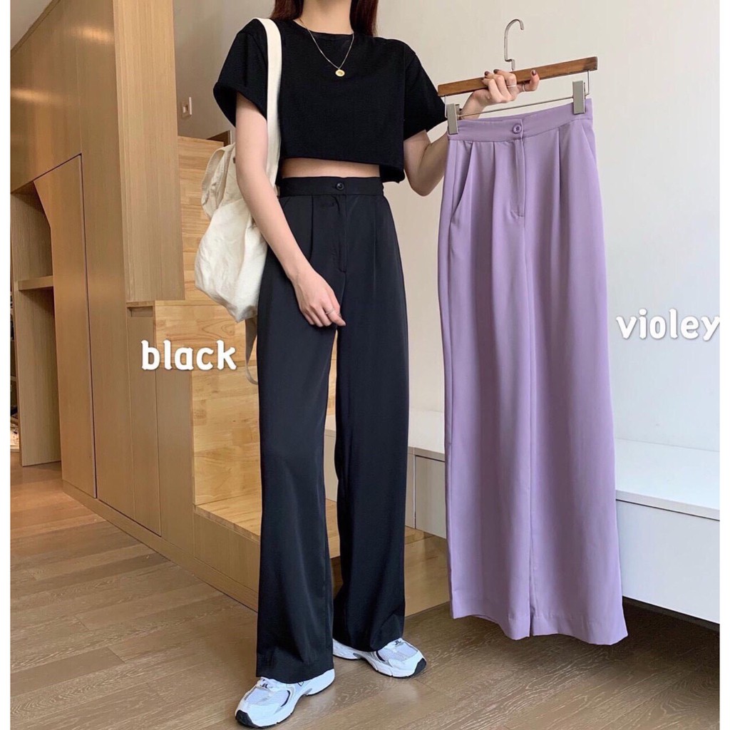 Quần culottes nữ ống suông rộng dáng dài chất tuyết mưa một khuy có khóa trước