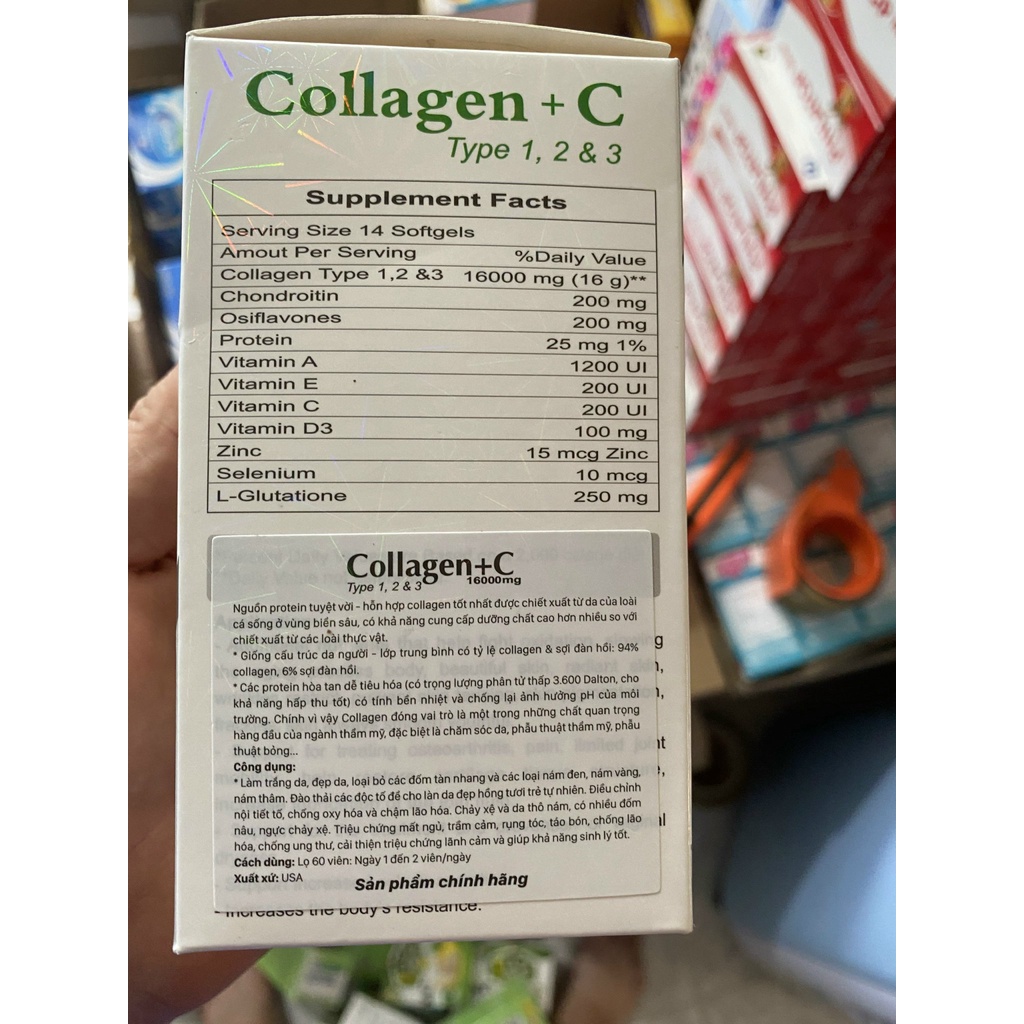 Collagen + C 16000mg Tybe,1 2 & 3 Hàng Mỹ đẹp da, chống lão hóa, mờ thâm, trắng da Hộp 60 viên