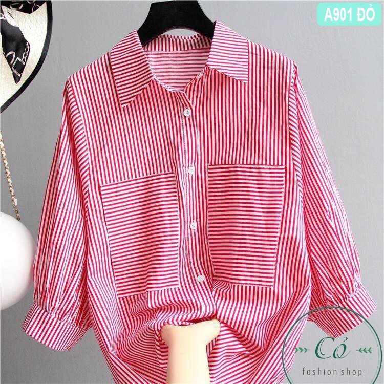 Áo Sơ Mi Sọc túi đắp KATE NHẬP - A901