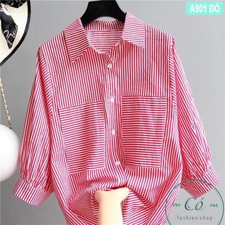Áo Sơ Mi Sọc túi đắp KATE NHẬP - A901