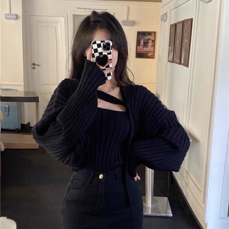 Áo Khoác Gân Tay Phồng Dây Cài Chéo