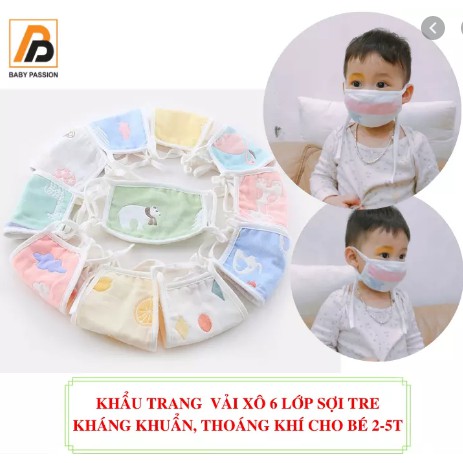 Set 5 chiếc khăn xô ( Ktrang )  bịt mặt 4 lớp  chống bụi cho bé