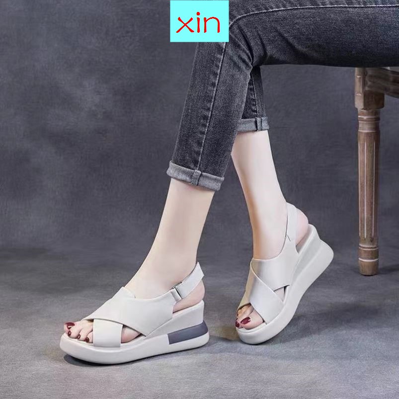 Giày xăng đan đế xuồng hở mũi dễ thương thời trang mùa hè 2021 cho nữ