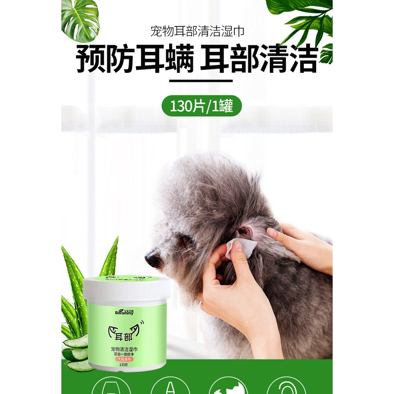 Khăn lau tai cho chó mèo Borammy với chiết xuất lô hội ngừa rận tai viêm tai Surica BM11 (130c)