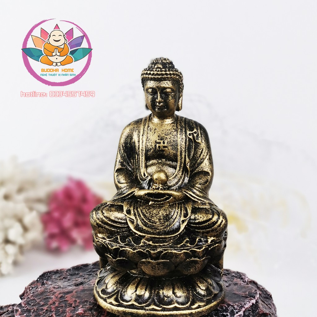 Tượng Đá Phật A Di Đà Cao 11cm màu đồng cổ phong thủy, trang trí nhà cửa