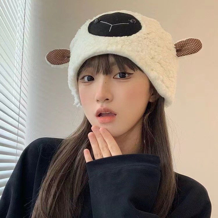 Mũ Len Lông Cừu Dày Dặn Giữ Ấm Mùa Đông Thiết Kế Tai Cừu Nhỏ Dễ Thương Phong Cách Nhật Bản Cho Nữ