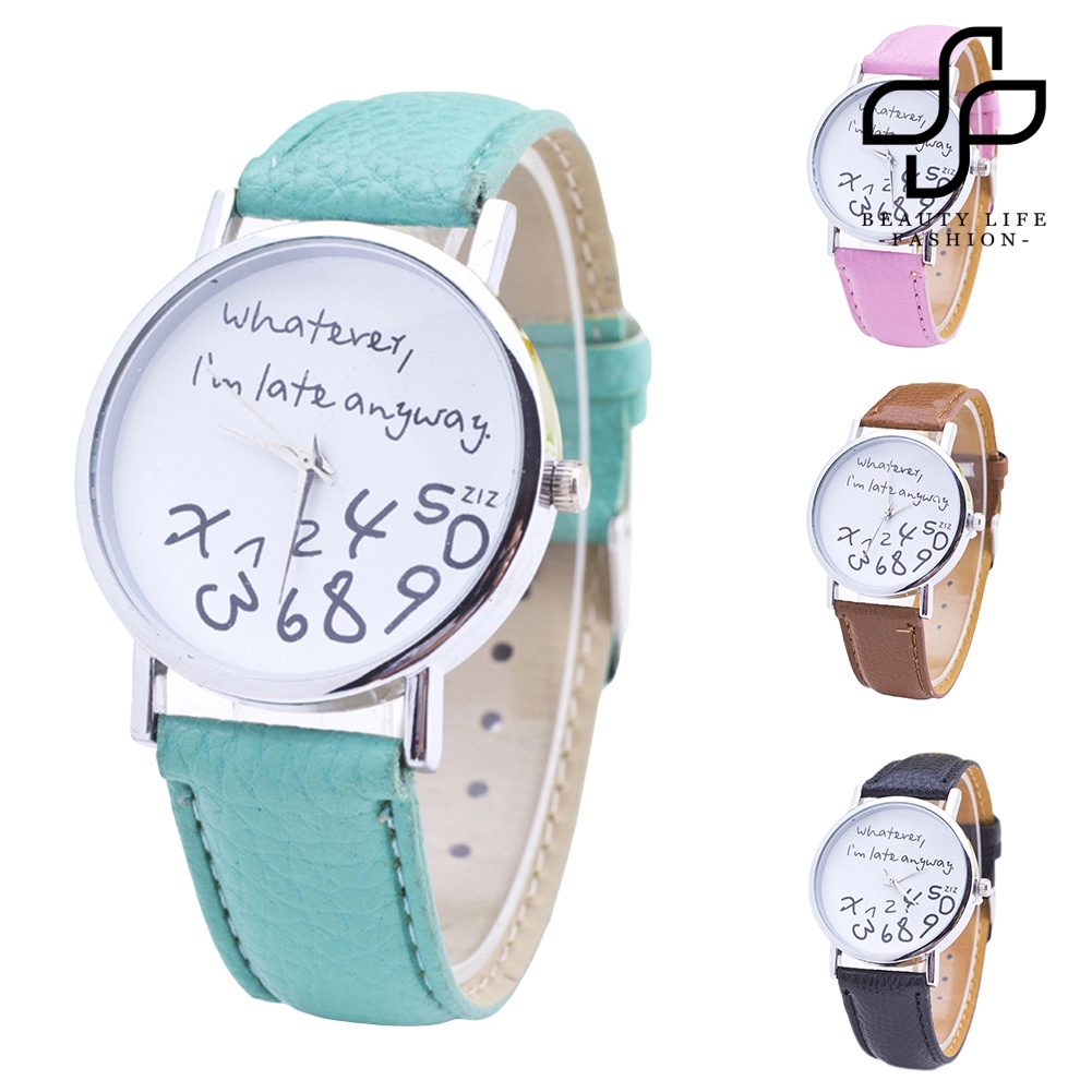 BEA™ Whatever Im Late Anyway Letter Round Dial Leather Quartz Watch