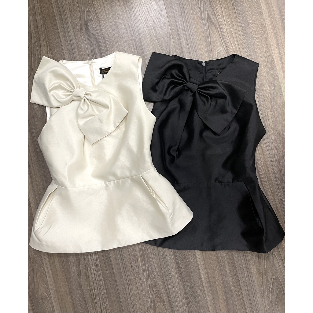 Áo sơ mi kiểu Tafta thiết kế sát nách nơ cổ xếp ly eo HeraDG WAKBB6001