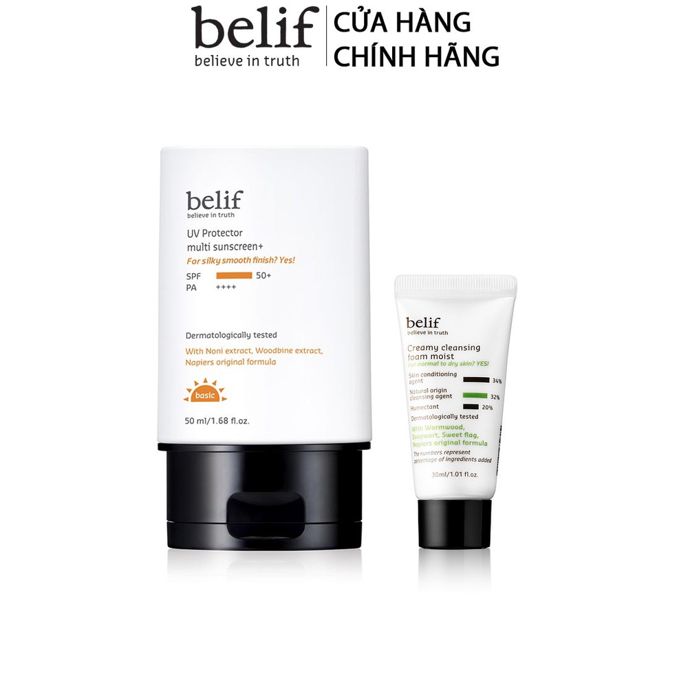 Combo chống nắng Belif UV protector Multi Sunscreen + sữa rửa mặt Creamy Cleansing Foam