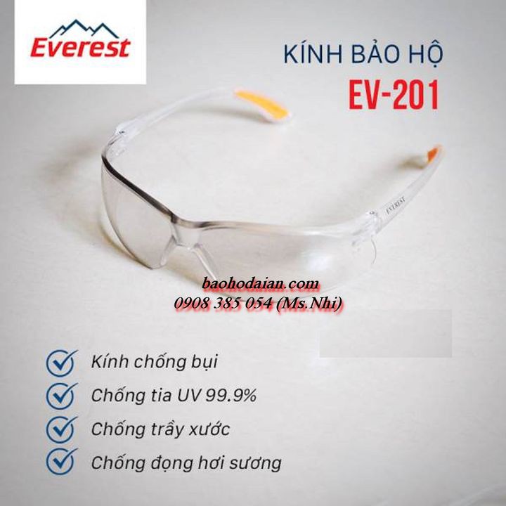 KÍNH BẢO HỘ LAO ĐỘNG CHỐNG BỤI VÀ TIA UV EVEREST MÃ 201
