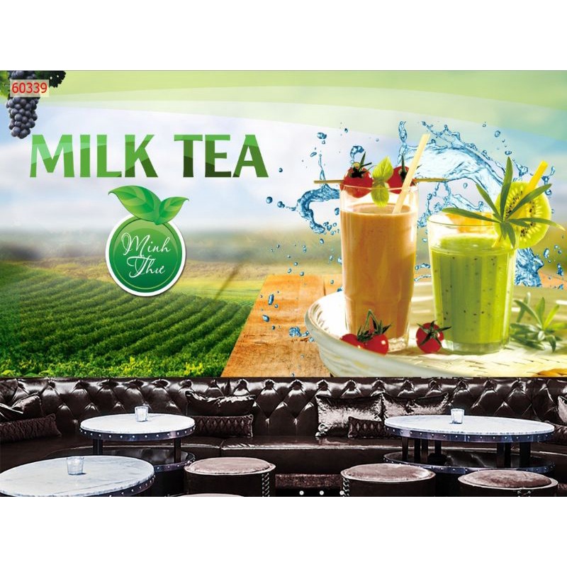 Tranh dán tường 3D trang trí quán trà sữa, ăn vặt nhận in theo yêu cầu liên hệ 0367199384