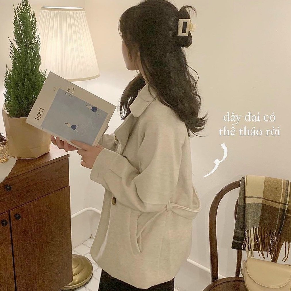 Áo Khoác Dạ Nữ Tay Bo Cổ Vest Kèm Đai Lưng Cực Xịn - A.121