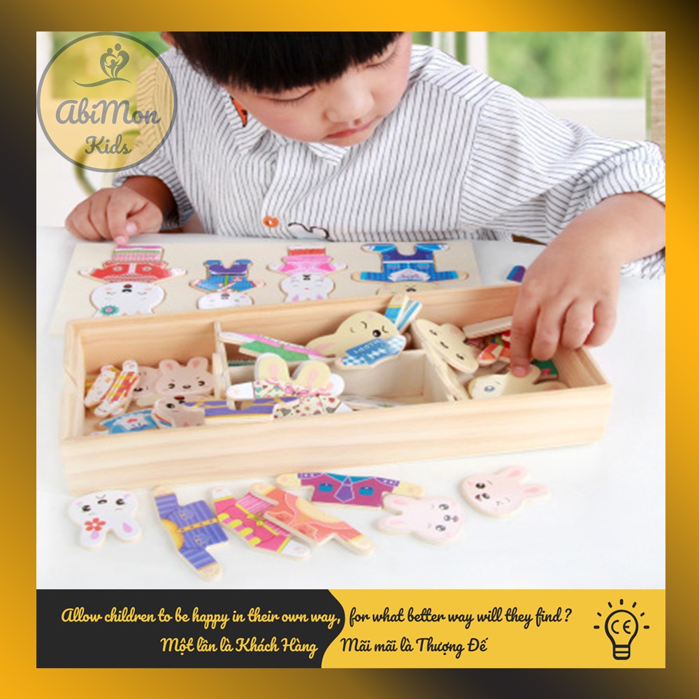 Bộ Trang Phục Gia Đình Thỏ Cho Bé ☘️ Montessori cao cấp ✨ (Đồ chơi Gỗ - Giáo Dục - An toàn - Thông minh)