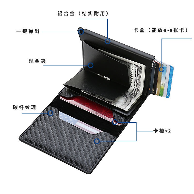 Ví Đựng Thẻ Bằng Kim Loại Sợi Carbon Chống Từ Tính / Có Thể Tùy Chỉnh LOGO RFID Cho Nam / Nữ