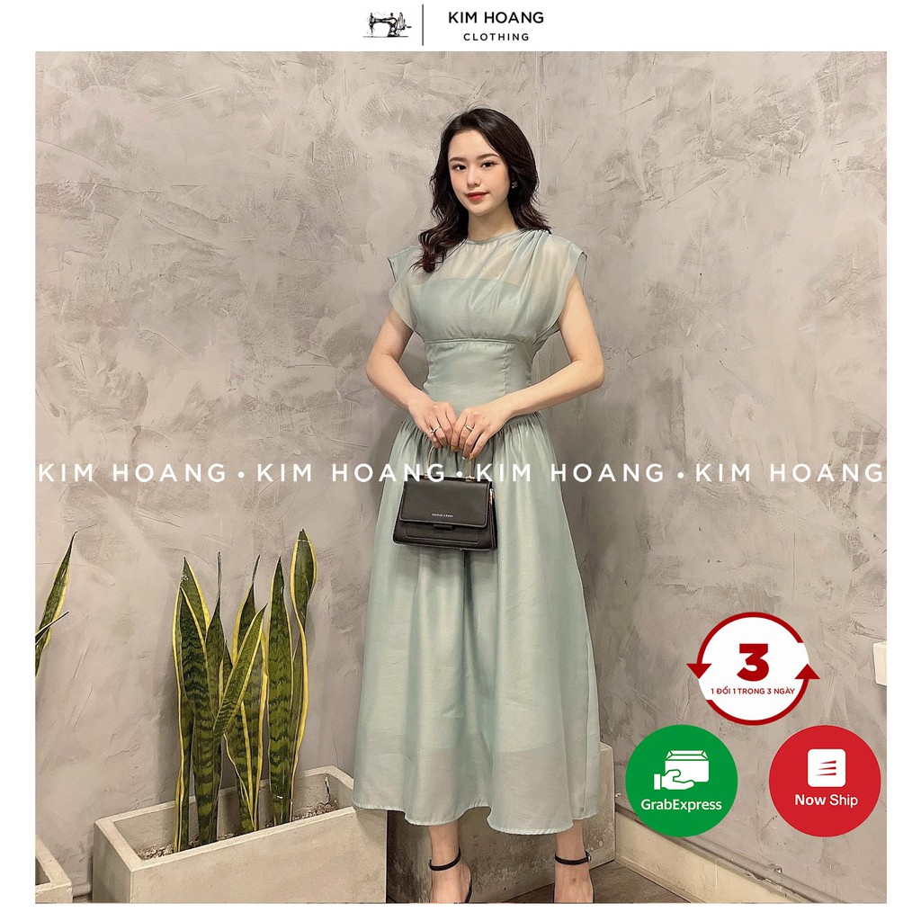 Đầm dự tiệc Kim Hoàng đi tiệc cưới xòe ngắn tay ôm eo body cao cấp (Hàng Thiết Kế) | BigBuy360 - bigbuy360.vn
