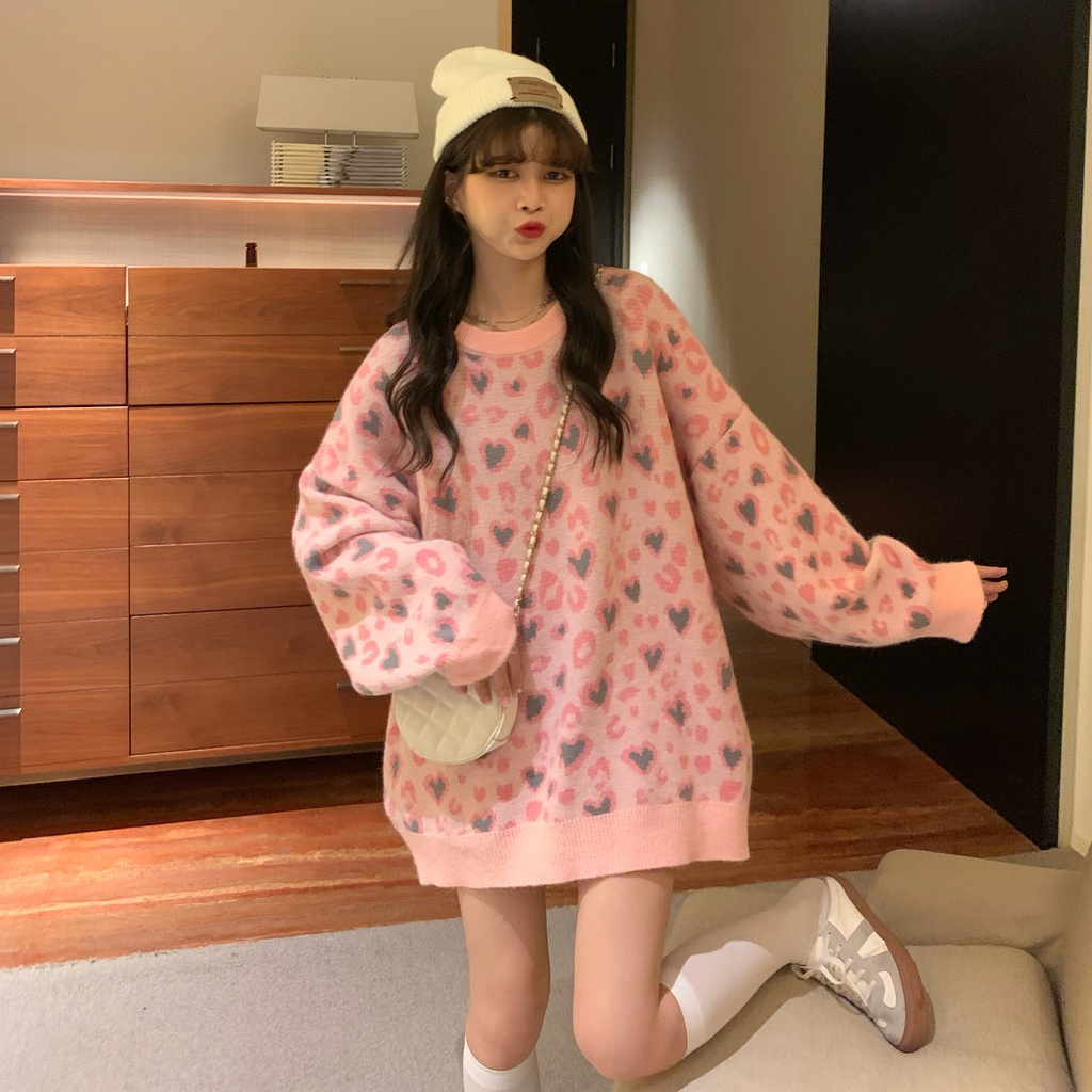 Áo Sweater Dệt Kim Dáng Rộng Phong Cách Retro Hàn Quốc