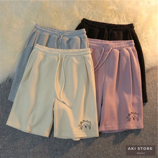 S-5XL/100kg- Quần Short Lưng Thun Ống Rộng In Hình Mèo Hoạt Hình Size lớn Dành Cho Nữ