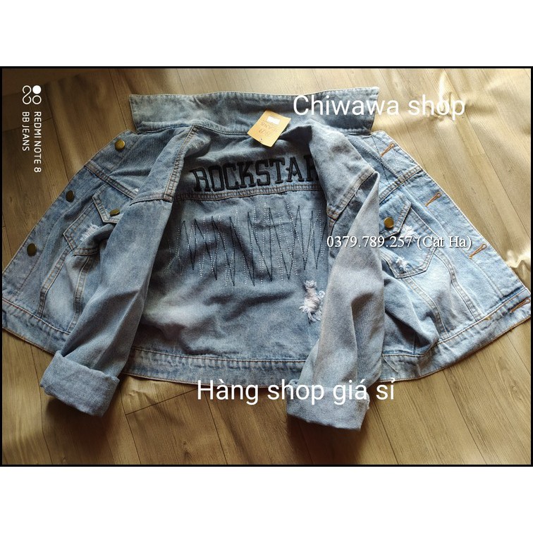 Aó khoác jean nữ xám xanh như hình form dưới 58Kg Rockstar BB33