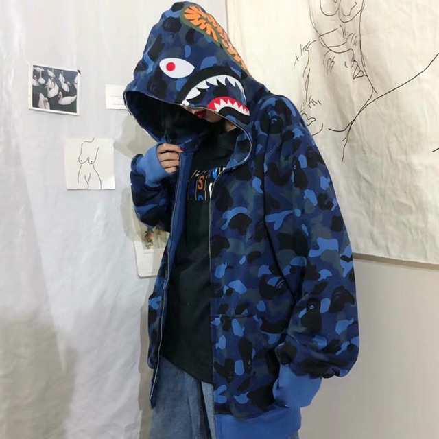 (CÓ SẴN + Ảnh Thật) Áo Hoodie Zip Bape Shark Ulzzang UNISEX . Slase 8-8 hot siêu hót 2020 :