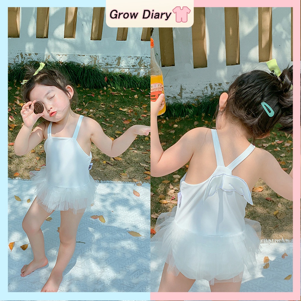 Bộ Đồ Bơi Cho Bé Gái Hai Mảnh Bằng Vải Mềm Và Vải Ren Có Cánh Thời Trang Dễ Thương Dành 0-4 Tuổi