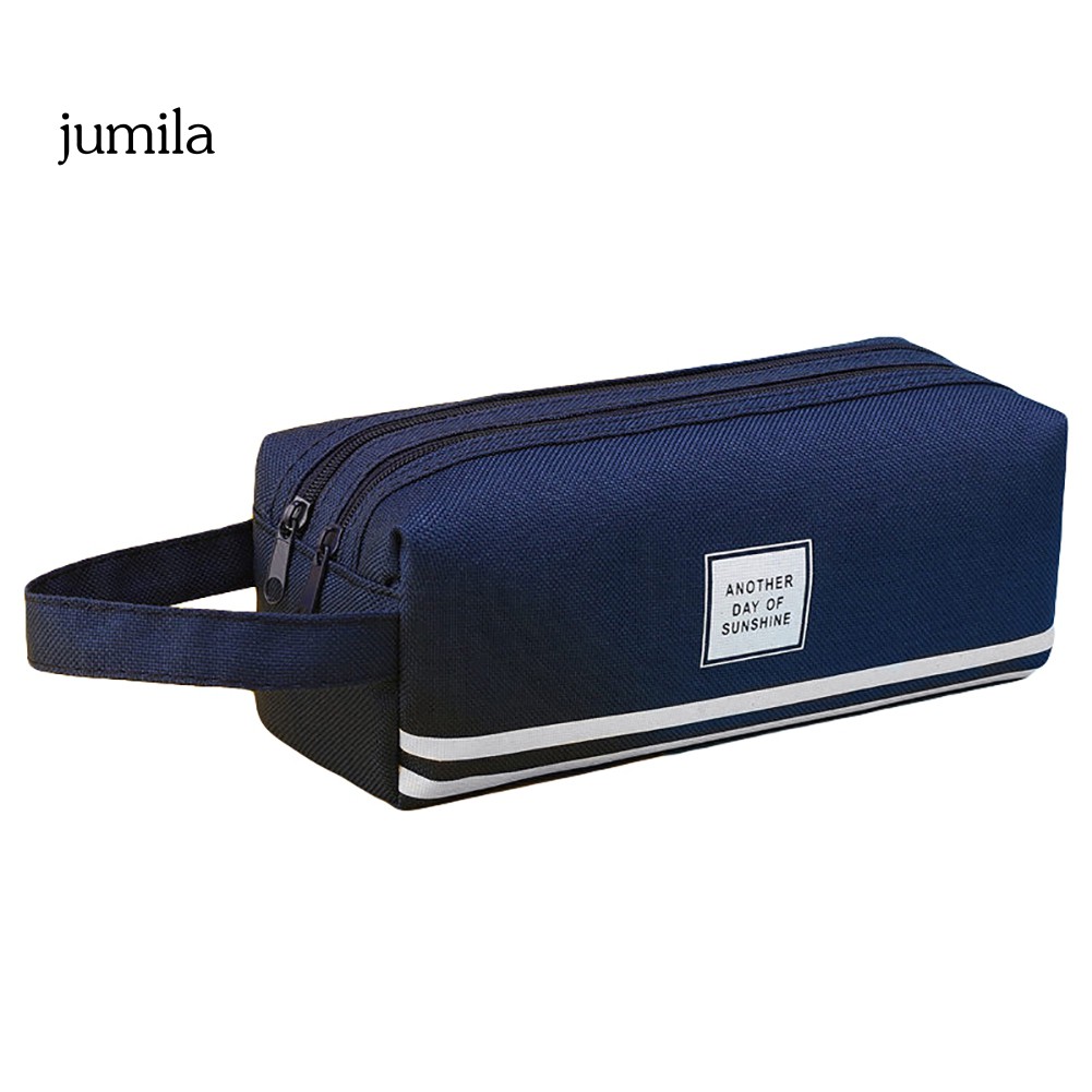 Túi vải canvas đựng bút phối dây kéo 2 ngăn thiết kế tiện lợi