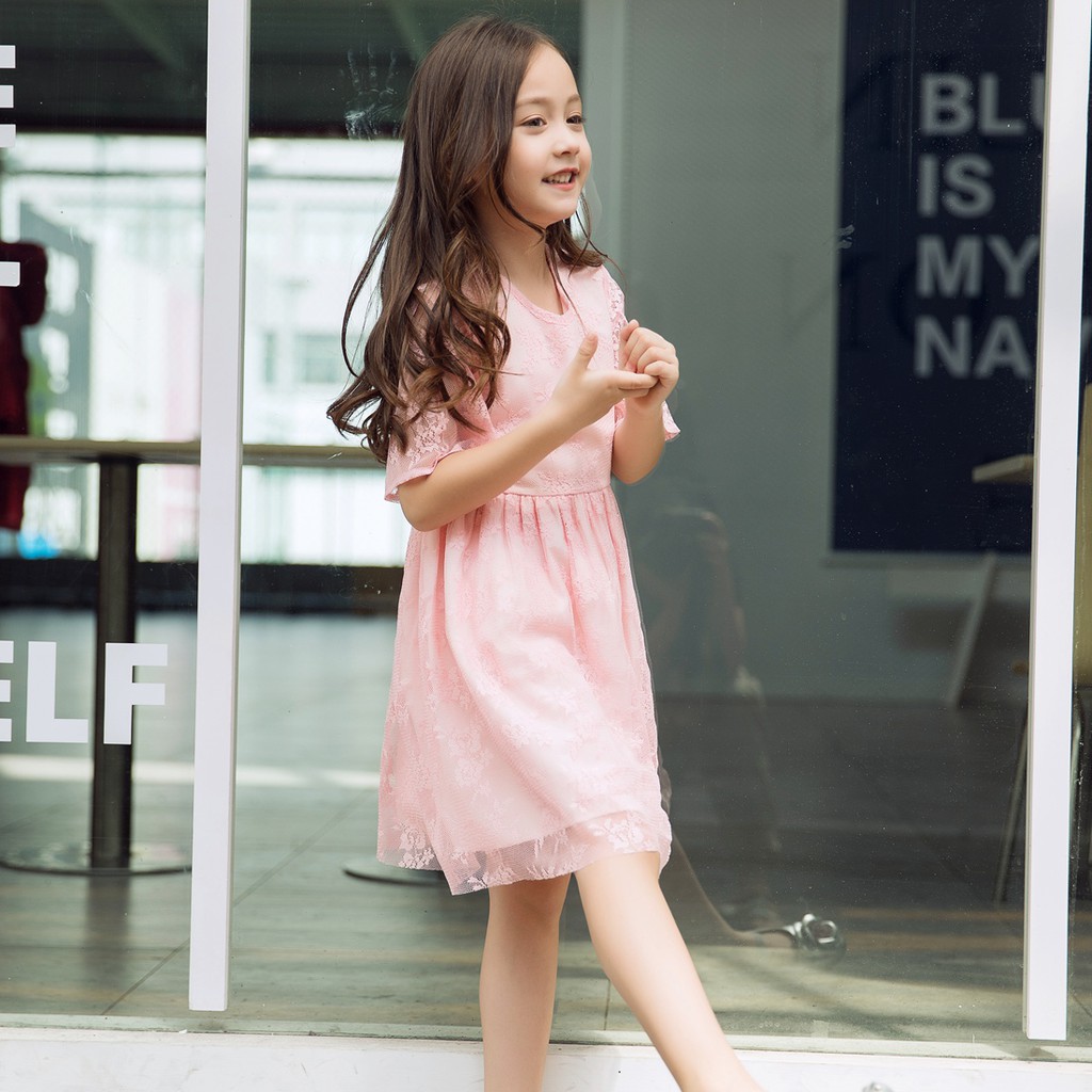 Đầm Sanlutoz Xòe Tay Ngắn Màu Hồng Ngọt Ngào Cho Bé Gái