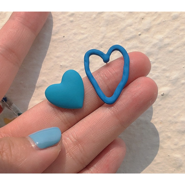 Khuyên Tai Hình Trái Tim Màu Xanh Dương Đào Ngọt Ngào Phong Cách Mới Mùa Xuân Hè ins Niche