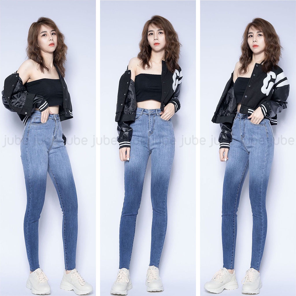 Quần Jean Nữ Lưng Cao Ombre JUBE Vol.15, Quần Bò Nữ Skinny Loang Màu Cắt Gấu Jean Co Giãn Hack Dáng, BST Signature Jeans | WebRaoVat - webraovat.net.vn