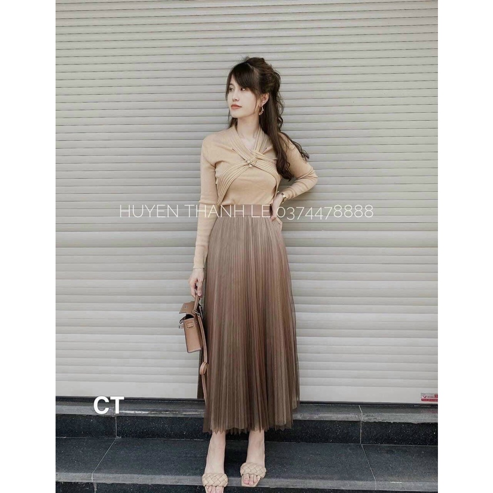 Chân váy xếp ly dài, chân váy lưới loang màu sang xịn lên dáng cực đẹp luôn đúng chất tiểu thư hàng quảng châu cao cấp | BigBuy360 - bigbuy360.vn