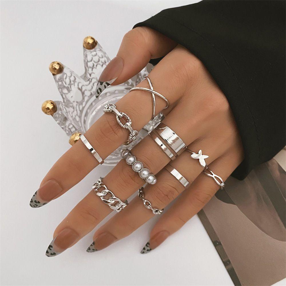 JONYE Set 10 Nhẫn Đốt Ngón Tay Mạ Vàng / Bạc Thiết Kế Thời Trang