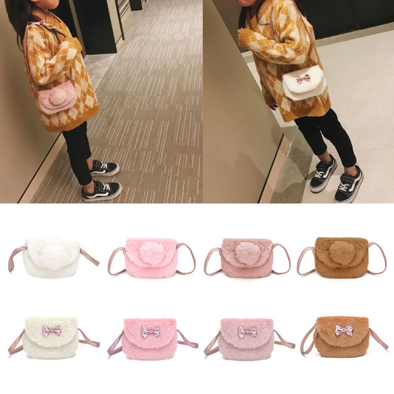 Túi Đeo Chéo Lông Giả Hình Hoạt Hình Đáng Yêu Cho Bé