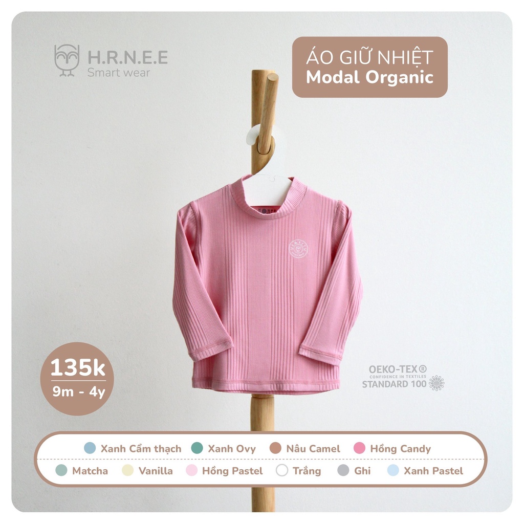 Áo giữ nhiệt dài tay cổ 3 phân Modal Organic Hrnee dành cho bé trai bé gái
