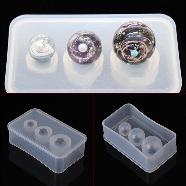 Khuôn nhựa silicon 3 ô hình cầu nguyên liệu resin làm móc khóa, trang sức, đồ handmade