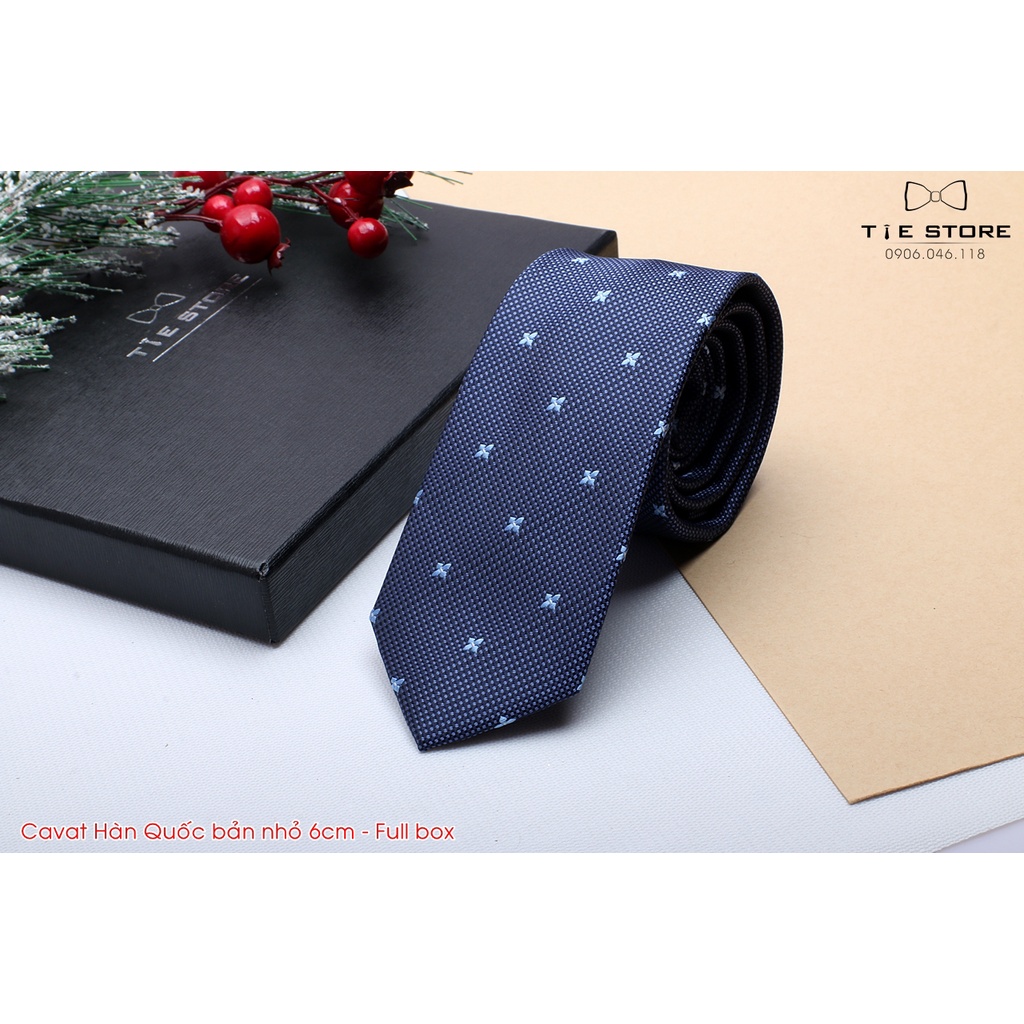 Cà Vạt Nam Bản nhỏ 6cm Màu Xanh chấm - Cavat Hàn Quốc Dành Cho Chú rể, Công Sở Cao Cấp Full box