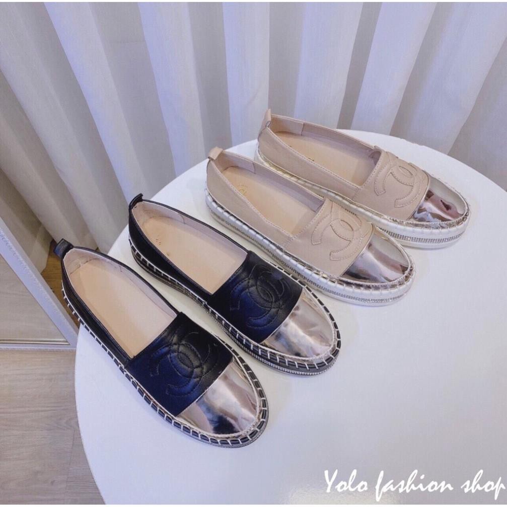 Giày lười slip on nữ mũi bạc độn đế 3p bọc cói vintage thời trang GL12