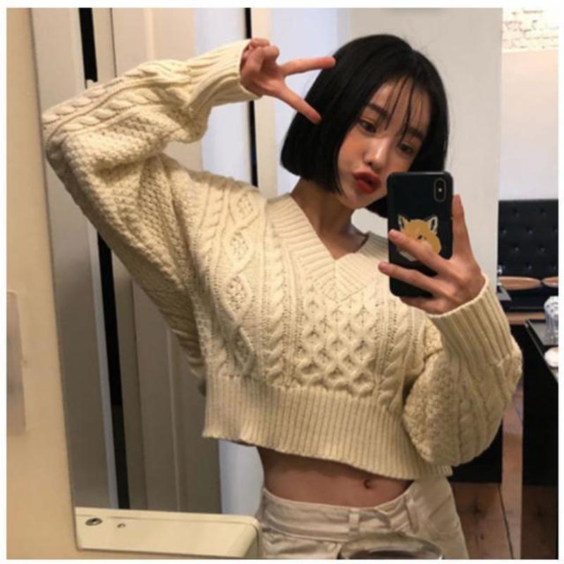 DUNEA COD Áo sweater ngắn phối dây buộc quyến rũ phong cách Hàn Quốc