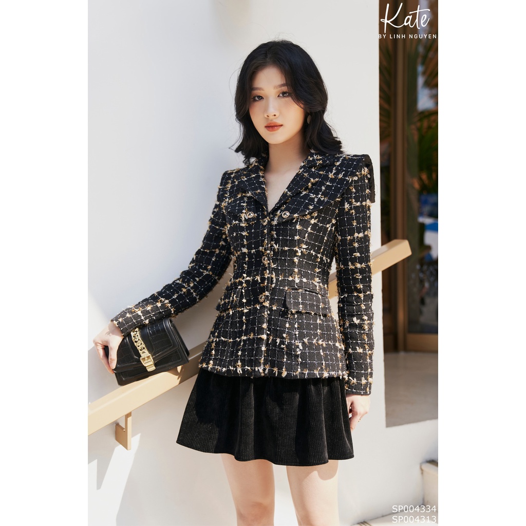 Áo dạ tweed đen cổ vest dài tay 4313 chân váy xòe nhung tăm 4334 thời trang thiết kế KATE By Linh Nguyen | BigBuy360 - bigbuy360.vn
