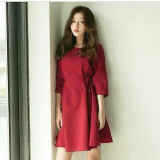 (Kèm hình thật) Váy đỏ thắt nơ eo (có sẵn)
