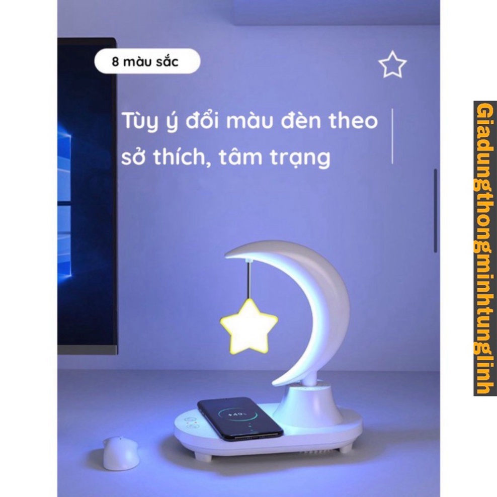 Đèn Ngủ Mặt Trăng Lơ Lửng 3 Trong 1 Mẫu Gấu Thỏ - Đèn decor kiêm sạc không dây, loa bluetooth