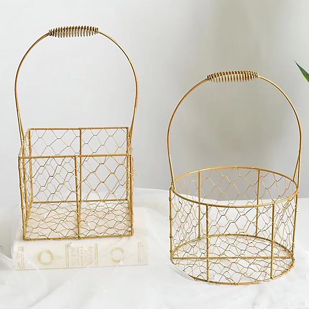 Giỏ Hoa Bằng Sắt Hình Tròn Màu Vàng Kim Thủ Công Trang Trí Tiệc Cưới / Giáng Sinh