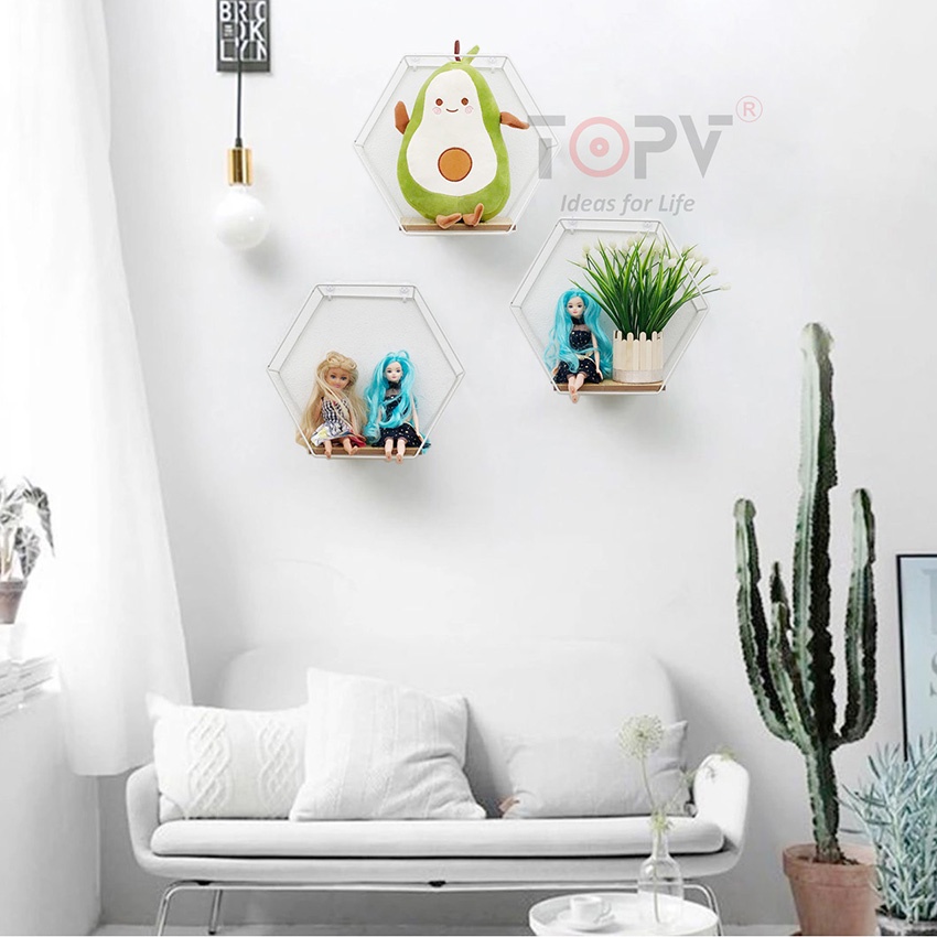 Kệ treo tường TopV trang trí phòng khách khung sắt lục giác decor sơn tĩnh điện gia_ke_xinh