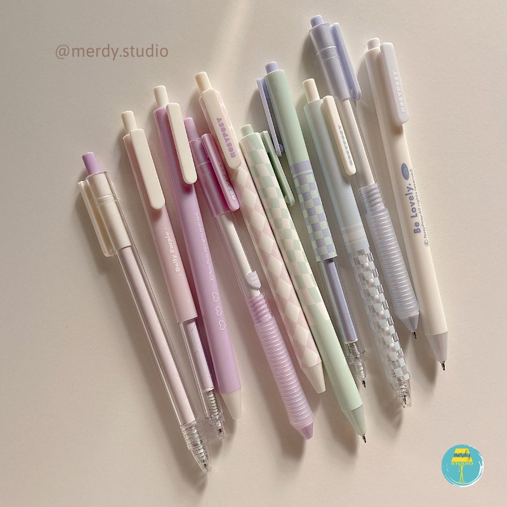 Set 5 cây bút bấm Rosy Posy màu pastel mực đen