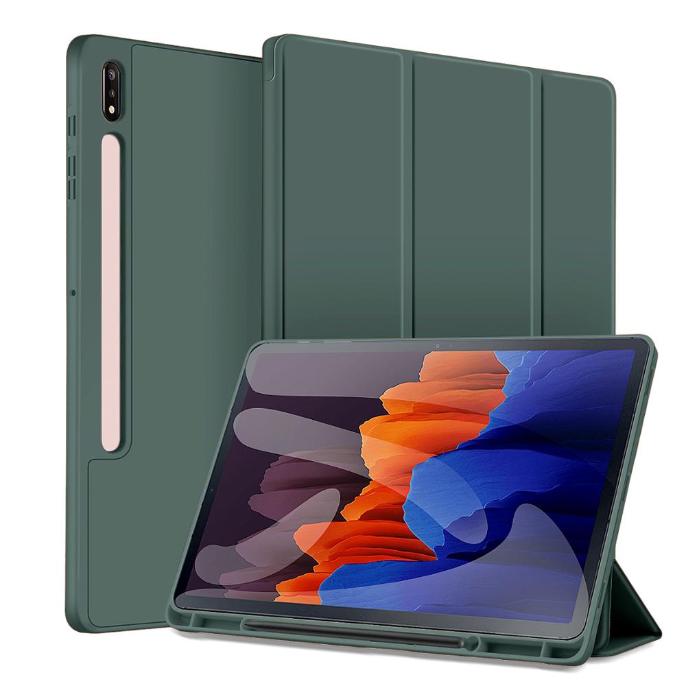 Ốp Máy Tính Bảng Da Silicon Mềm Gập Làm Ba Có Ngăn Đựng Bút Chống Rơi Cho Samsung Galaxy Tab S8 Plus S8+ S7 FE