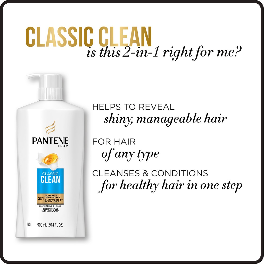 DẦU GÔI VÀ XÃ 2 TRONG 1 PANTENE DÒNG CHO CÁC LOẠI TÓC - PANTENE CONDITIONER, CLASSIC CLEAN FOR ANY HAIR TYPE 750ml