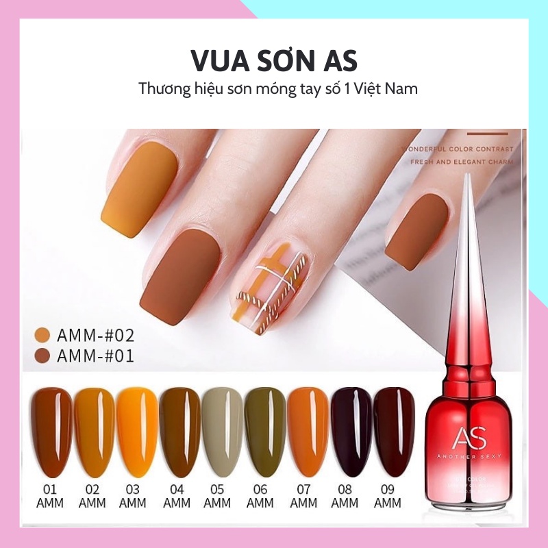 Sơn gel AS móng tay gel chai xanh mẫu mới tone màu thạch các loại và nâu đất cam đất VUA SƠN AS mã CBT-AMM 15ml