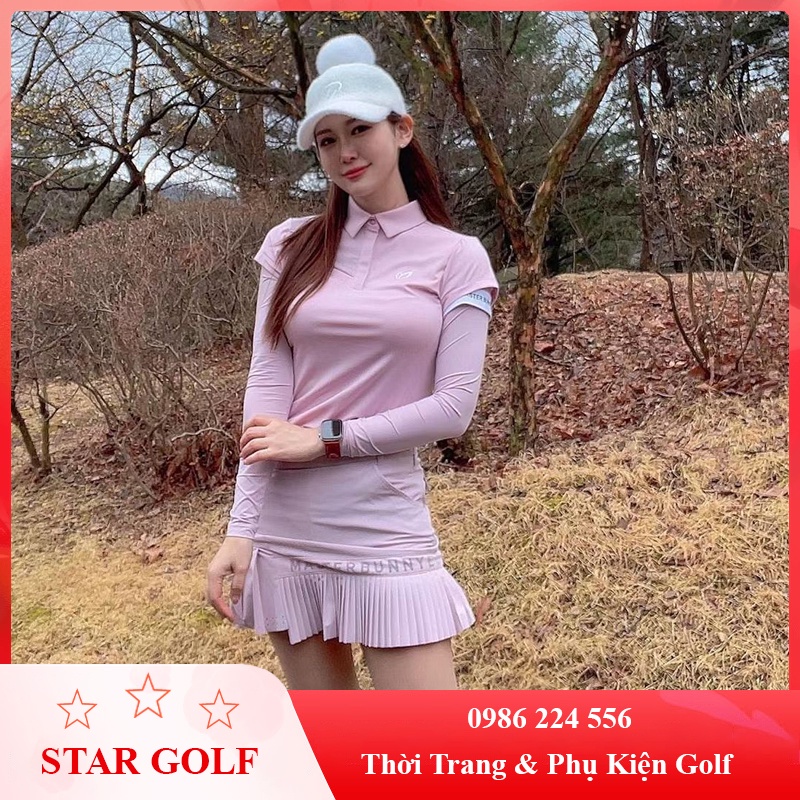 Set áo dài tay kèm chân váy golf nữ MBE thể thao Hàn Quốc co giãn 4 chiều cao cấp