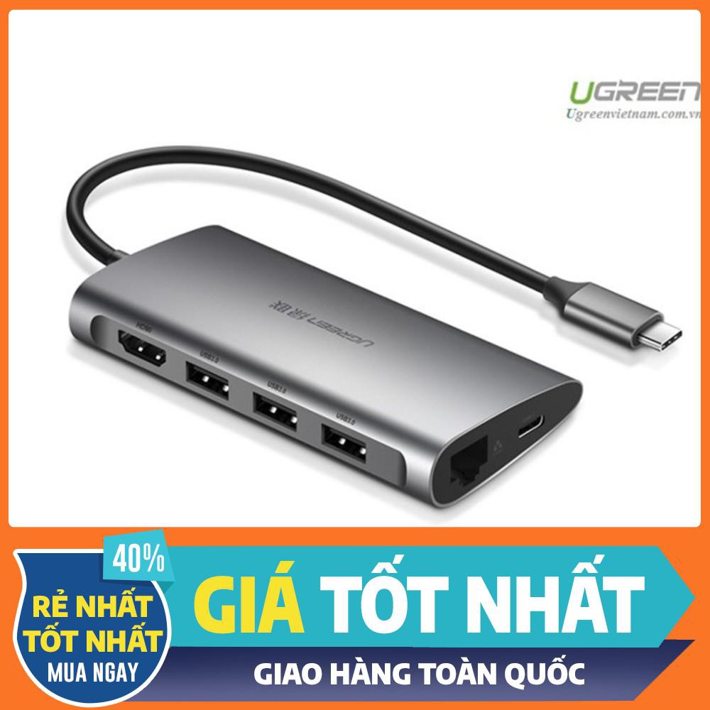 Thiết bị mở rộng USB type-C to HDMI/Hub USB 3.0/SD/TF/Lan Gigabit chính hãng Ugreen 50538 cao cấp