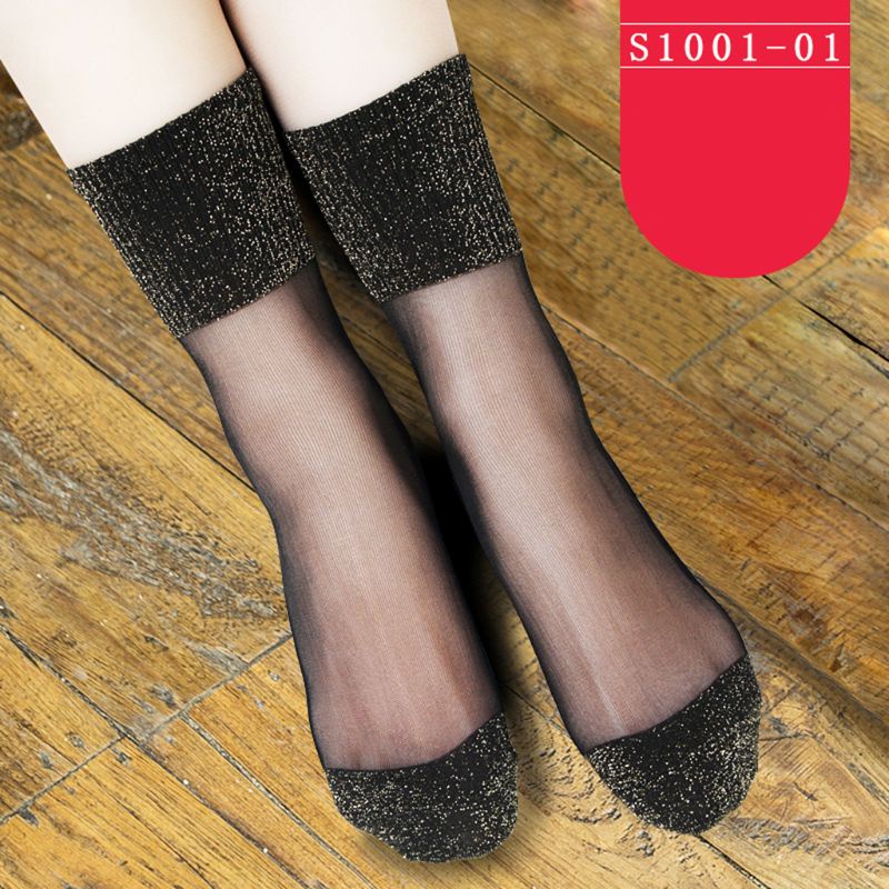 Vớ Lụa Phối Ren Đính Kim Tuyến Lấp Lánh Co Giãn Thời Trang Cho Nữ