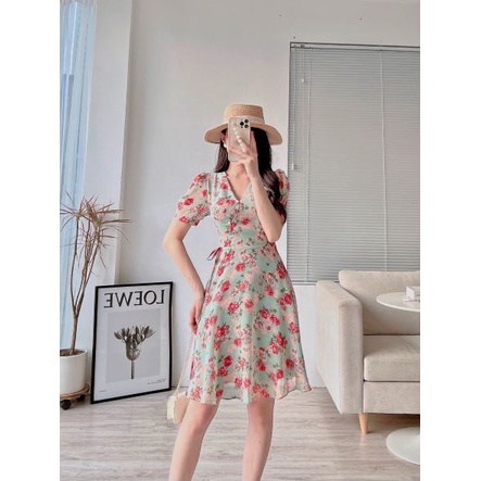 D125 VÁY XANH HOA HỒNG